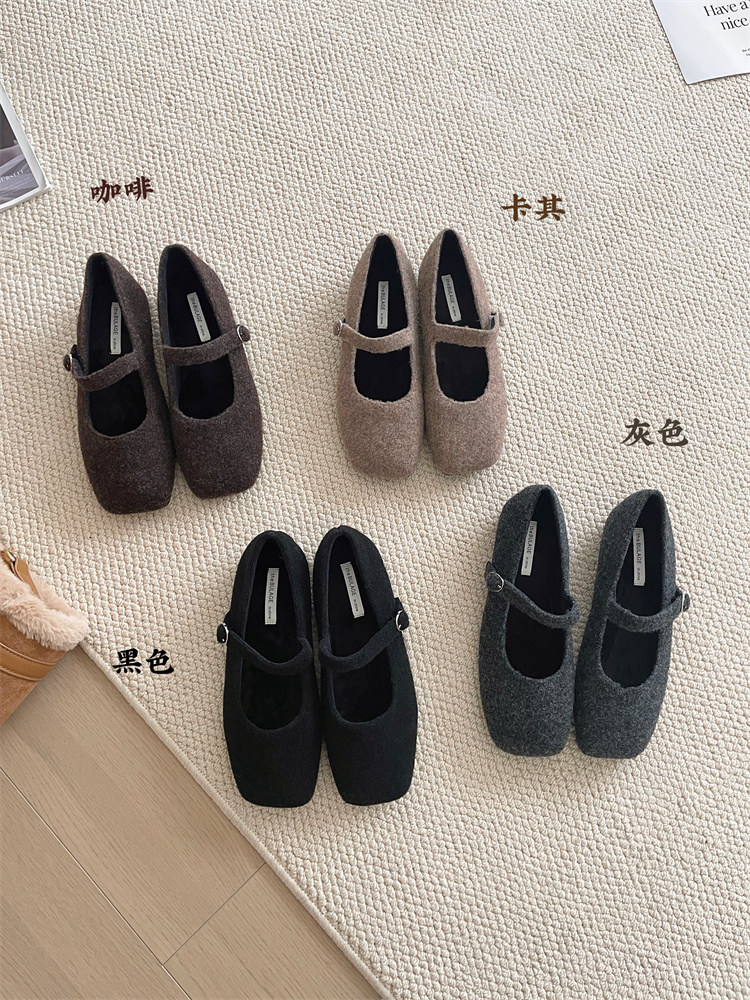 2024 New Winter French Retro Vintage Flat Mary Jane Shoes for Women - Furry Casual Ballet Flats