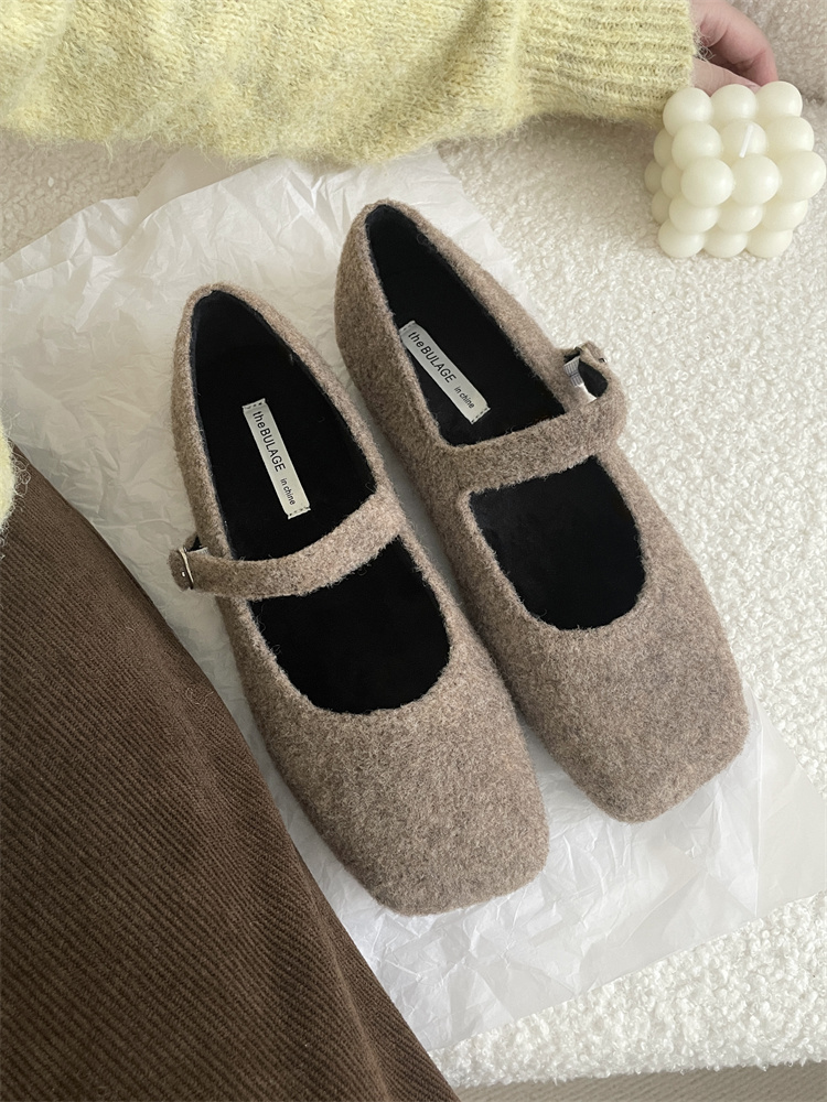 2024 New Winter French Retro Vintage Flat Mary Jane Shoes for Women - Furry Casual Ballet Flats