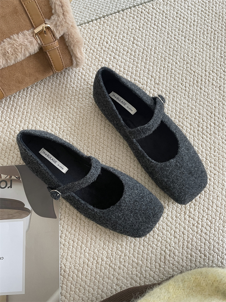 2024 New Winter French Retro Vintage Flat Mary Jane Shoes for Women - Furry Casual Ballet Flats