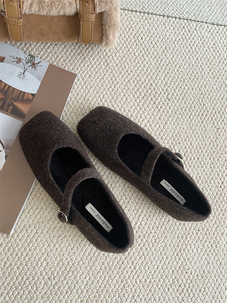 2024 New Winter French Retro Vintage Flat Mary Jane Shoes for Women - Furry Casual Ballet Flats