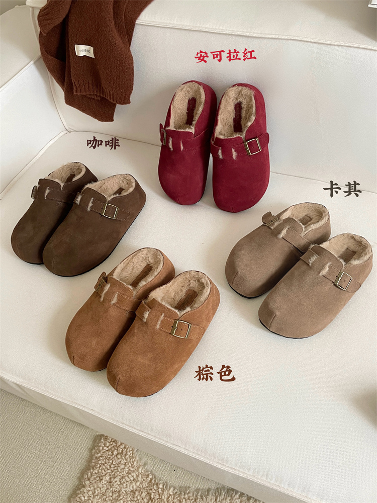 2024 New Winter Women's Genuine Leather Loafer Slippers with Hidden Wedge Heel, Faux Fur Lined, Ankle Boots