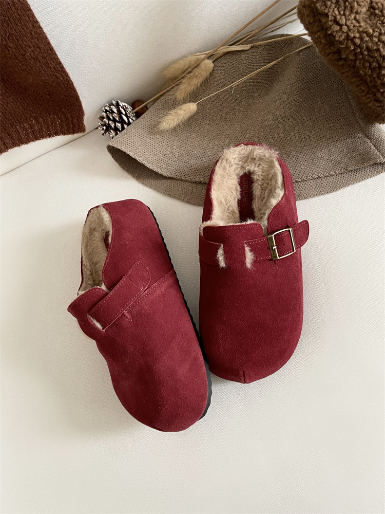 2024 New Winter Women's Genuine Leather Loafer Slippers with Hidden Wedge Heel, Faux Fur Lined, Ankle Boots