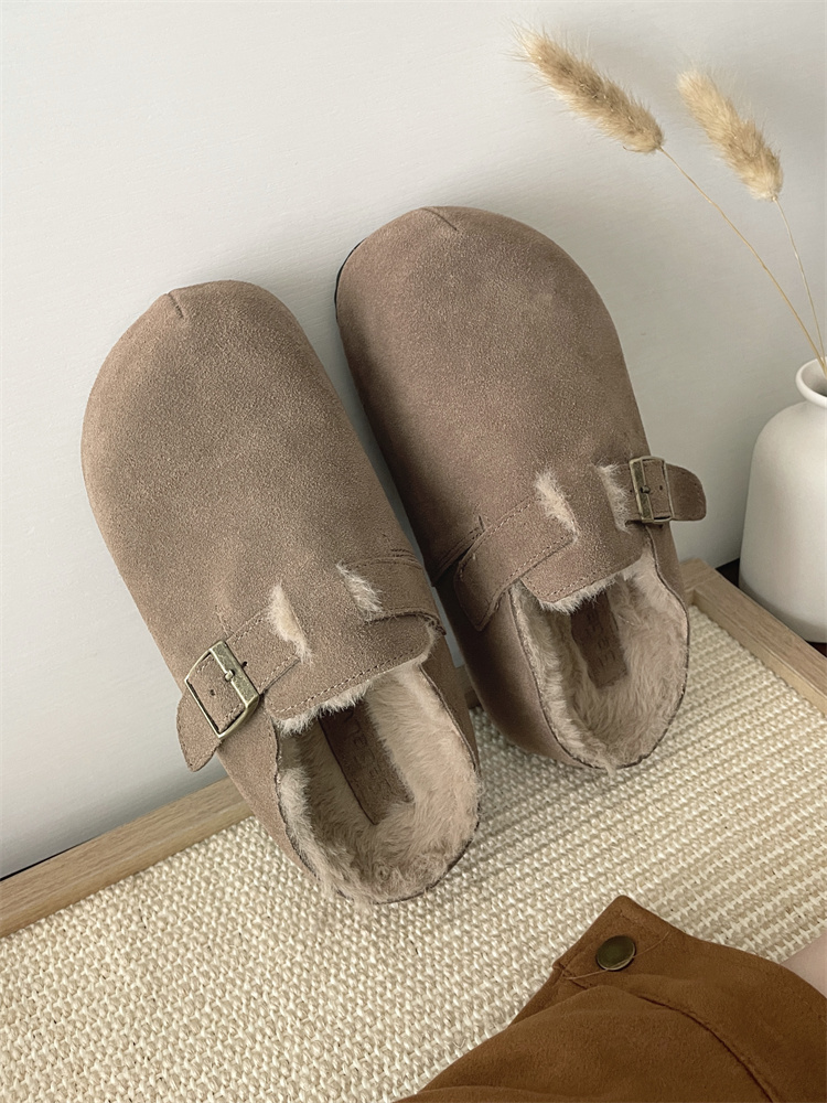 2024 New Winter Women's Genuine Leather Loafer Slippers with Hidden Wedge Heel, Faux Fur Lined, Ankle Boots