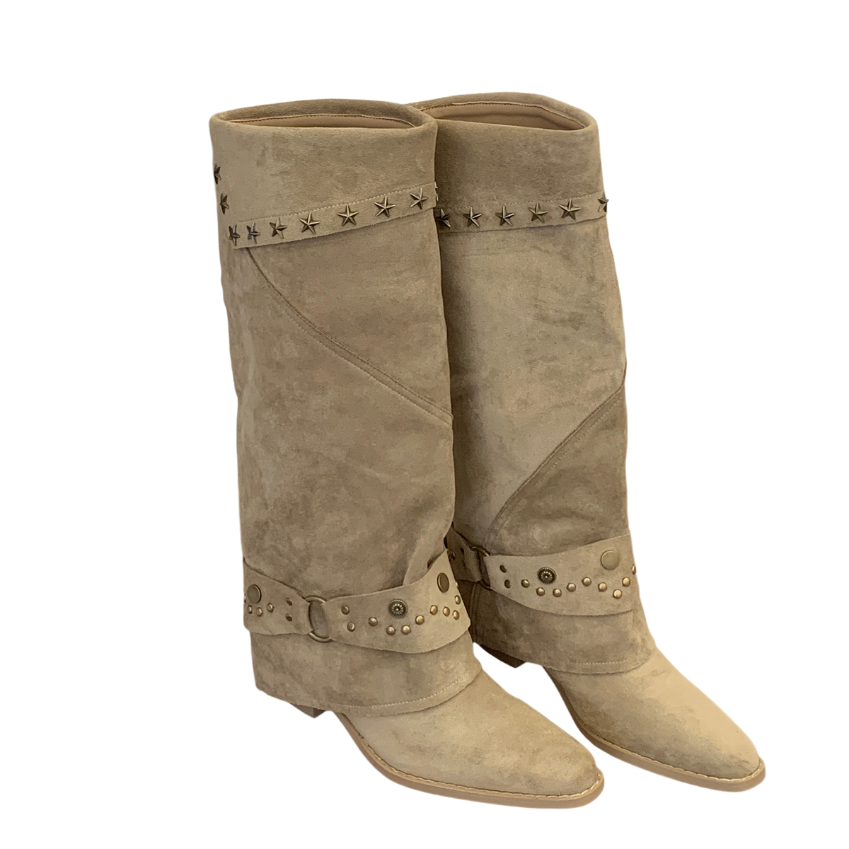 2025 New Knight Boots Women Brown Pointed Toe Long Boots Chunky Heel High Tube Retro Suede Trousers Boots