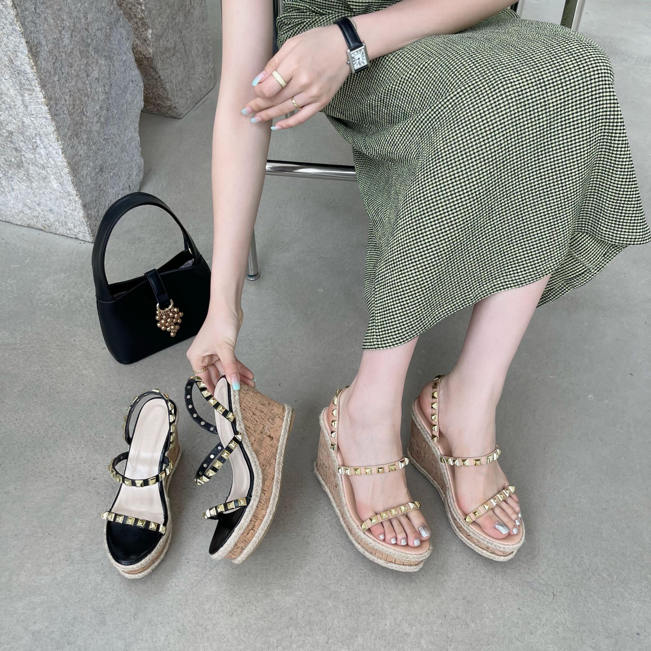 2025 New Summer Fairy Style Thick Sole One-Strap Roman Wedge Sandals for Women 10.5cm - Style d88061