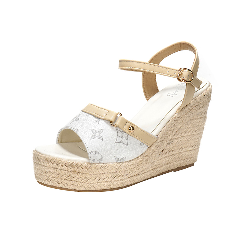 2025 Summer Open Toe Wedge High Heel Sandals Woven Thick Sole Beach Shoes Women 11cm