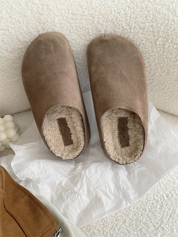 New Style Elevated Retro Birkenstock Women's Shoes with Fleece Lining, Slip-On Covered Half Slippers