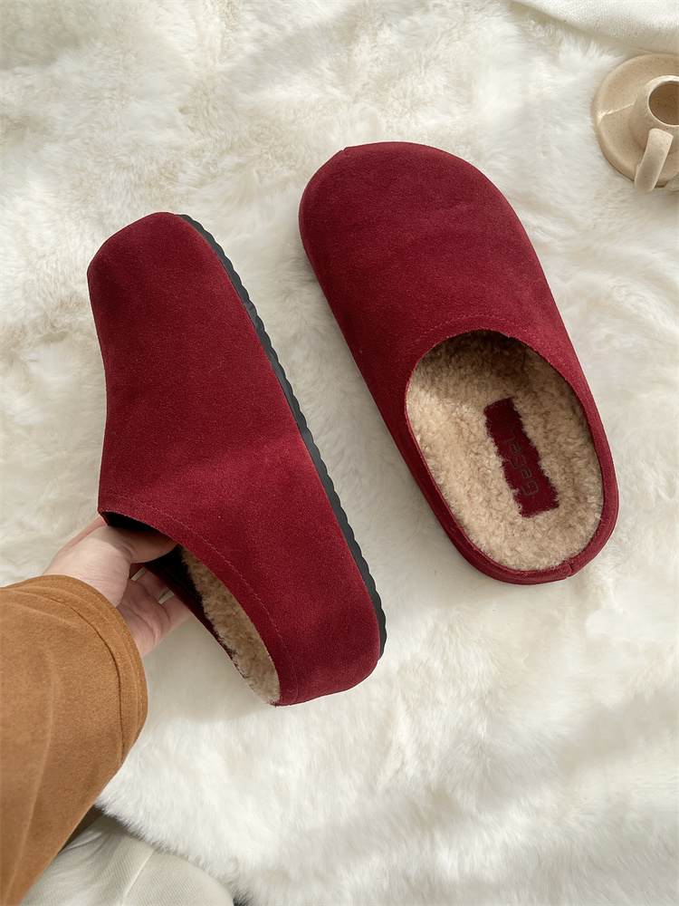 New Style Elevated Retro Birkenstock Women's Shoes with Fleece Lining, Slip-On Covered Half Slippers