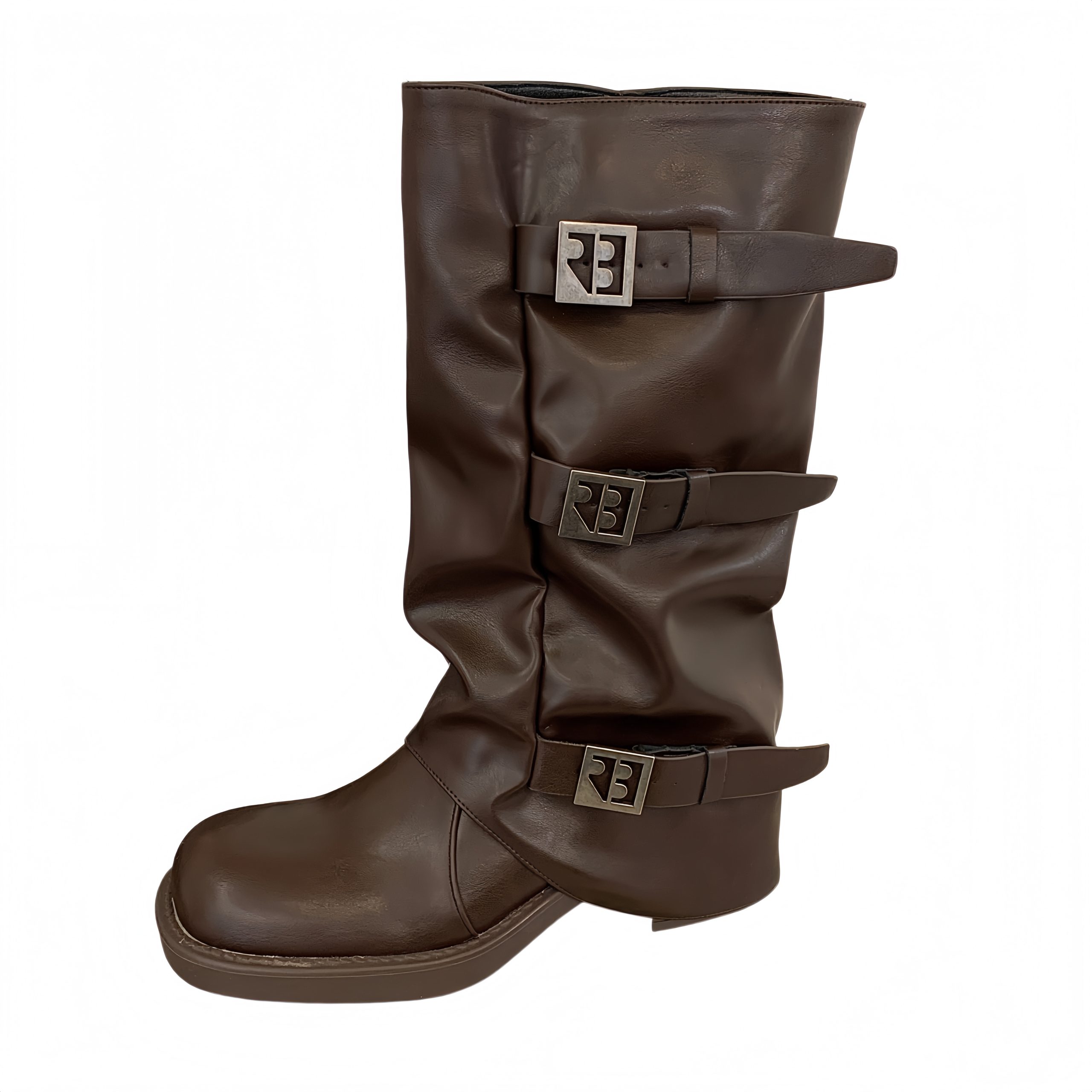 Retro Chunky Heel Mid Calf Western Cowboy Stack Boots for Women Autumn Martin Boots French Style