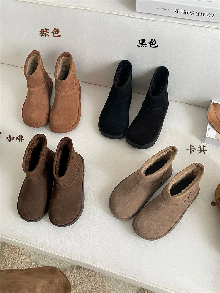 round-toe-thick-sole-warm-cotton-shoes-age-reducing-fleece-lined-short-ankle-snow-boots Round Toe Thick Sole Warm Cotton Shoes Age Reducing Fleece Lined Short Ankle Snow Boots