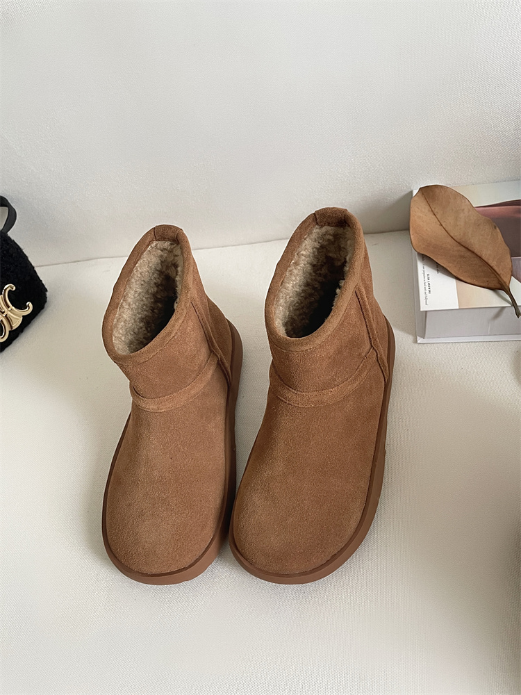 Round Toe Thick Sole Warm Cotton Shoes Age Reducing Fleece Lined Short Ankle Snow Boots