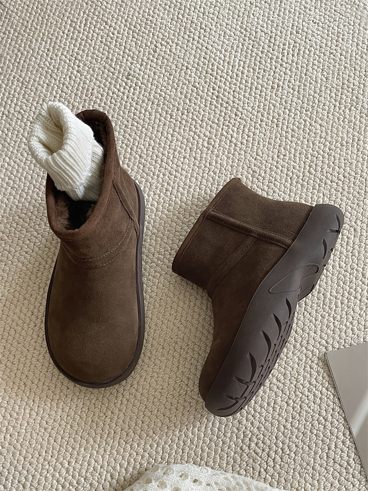 Round Toe Thick Sole Warm Cotton Shoes Age Reducing Fleece Lined Short Ankle Snow Boots