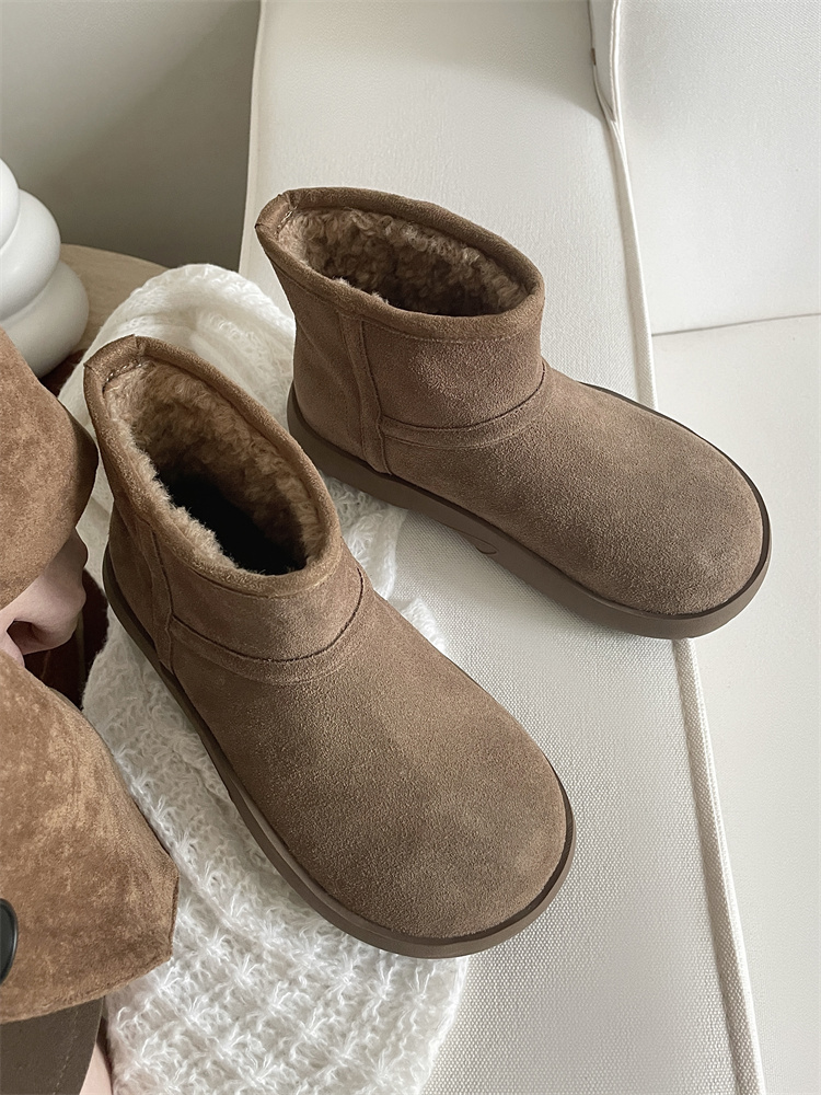 Round Toe Thick Sole Warm Cotton Shoes Age Reducing Fleece Lined Short Ankle Snow Boots
