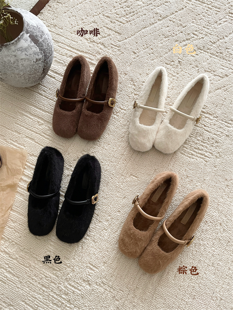 Winter New Ballet Style Mary Jane Shoes with Inner Height Increase and Faux Fur Lining