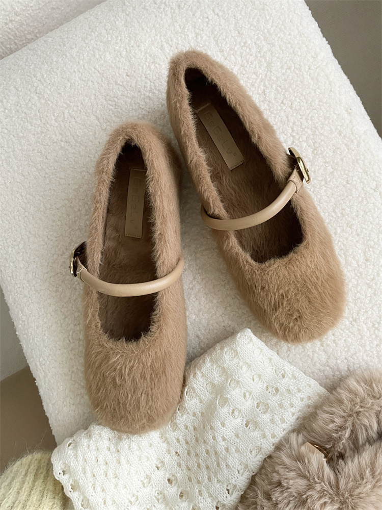Winter New Ballet Style Mary Jane Shoes with Inner Height Increase and Faux Fur Lining