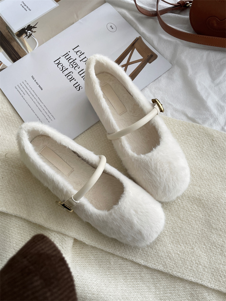Winter New Ballet Style Mary Jane Shoes with Inner Height Increase and Faux Fur Lining