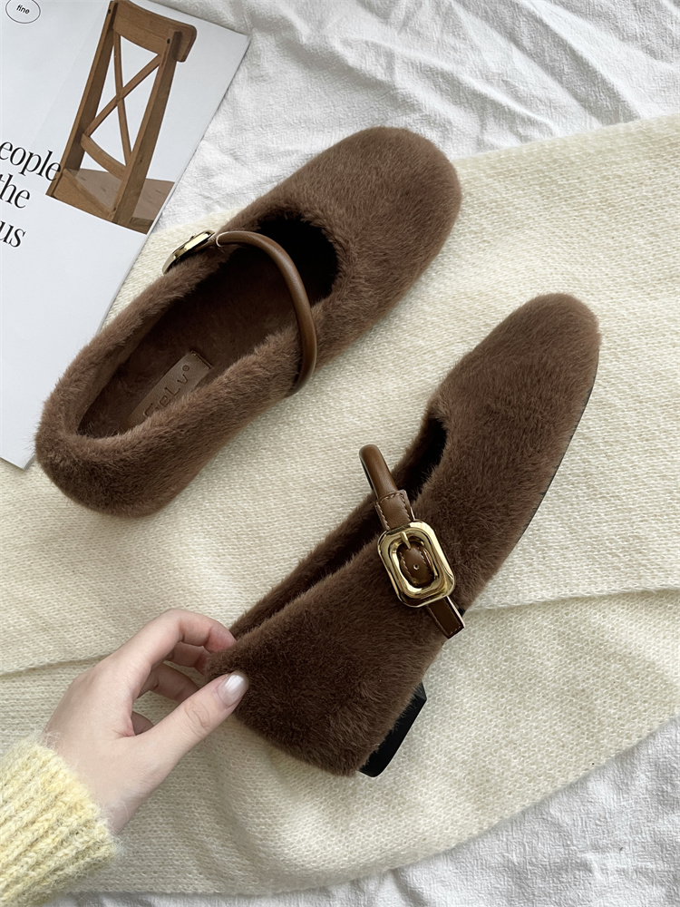 Winter New Ballet Style Mary Jane Shoes with Inner Height Increase and Faux Fur Lining