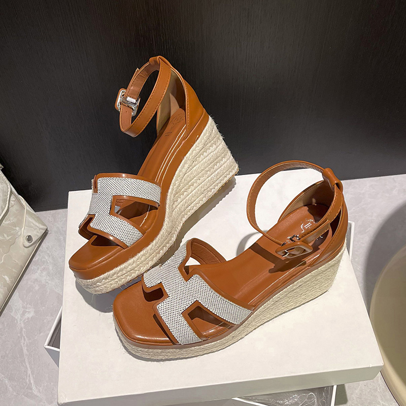 Women's Platform Wedge Heel Sandals 2025 Summer Fashion Strappy Square Toe High Heel Sandals