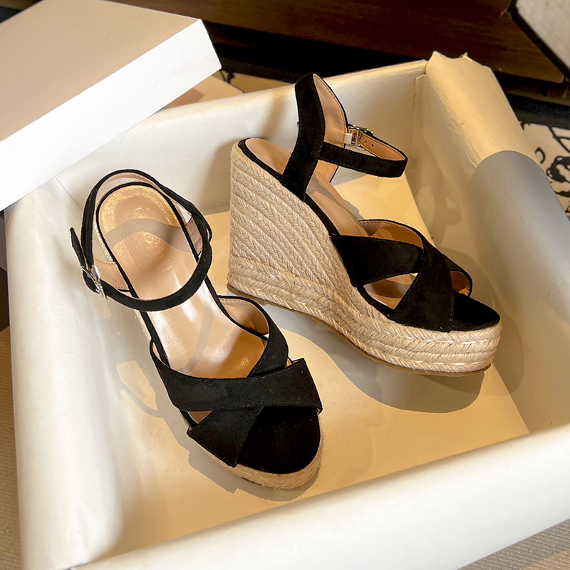 Women's Woven Wedge Sandals 2025 Summer New Thick Sole Platform High Heel Open Toe Ankle Strap Sandals