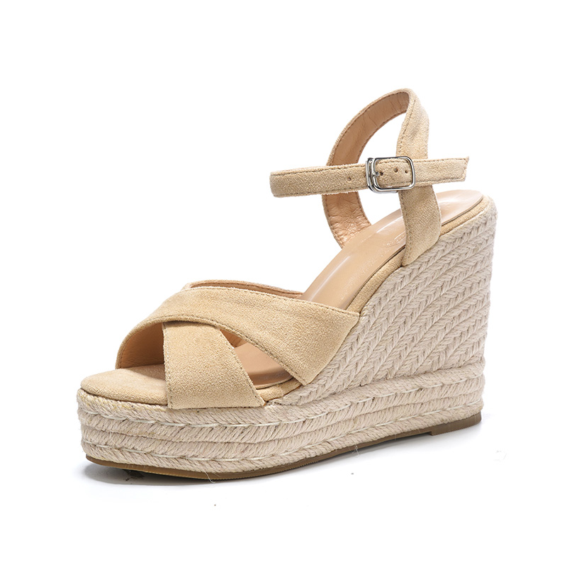 Women's Woven Wedge Sandals 2025 Summer New Thick Sole Platform High Heel Open Toe Ankle Strap Sandals